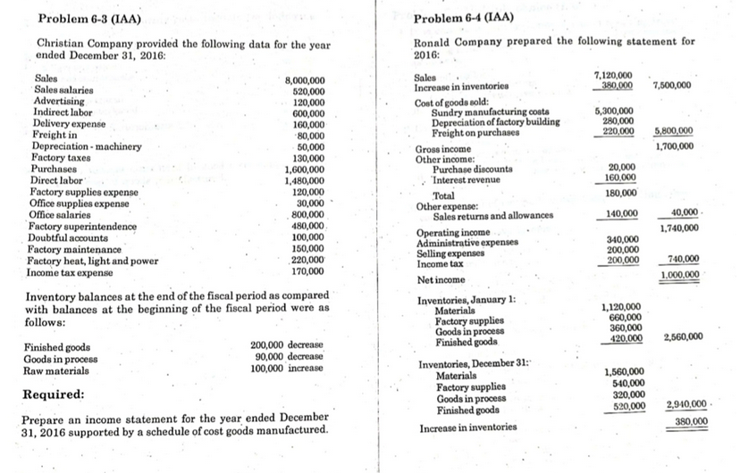 Answer what is required on problem 6-2,6-3 and