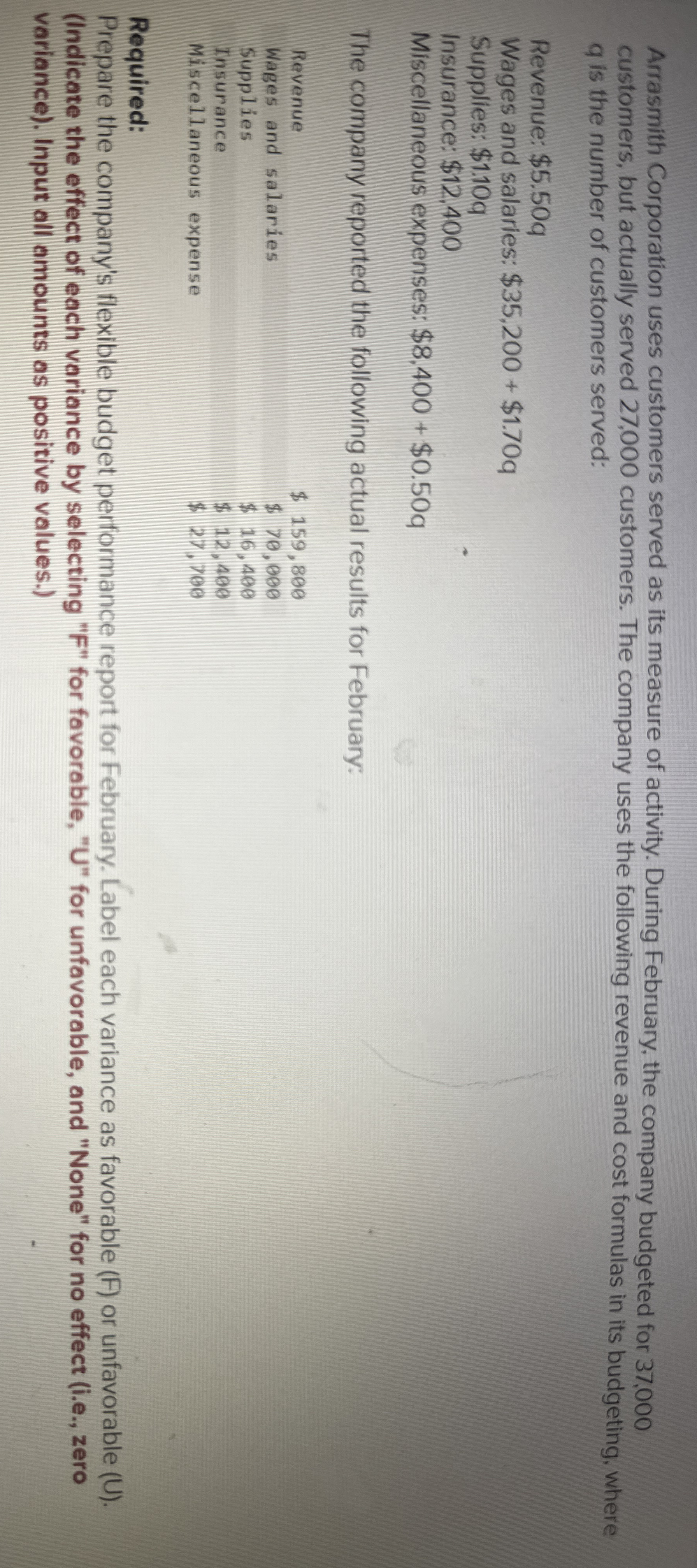 Arrasmith Corporation uses customers served as