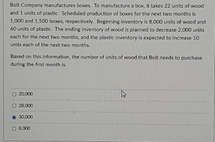 Bolt Company manufactures boxes. To manufacture a