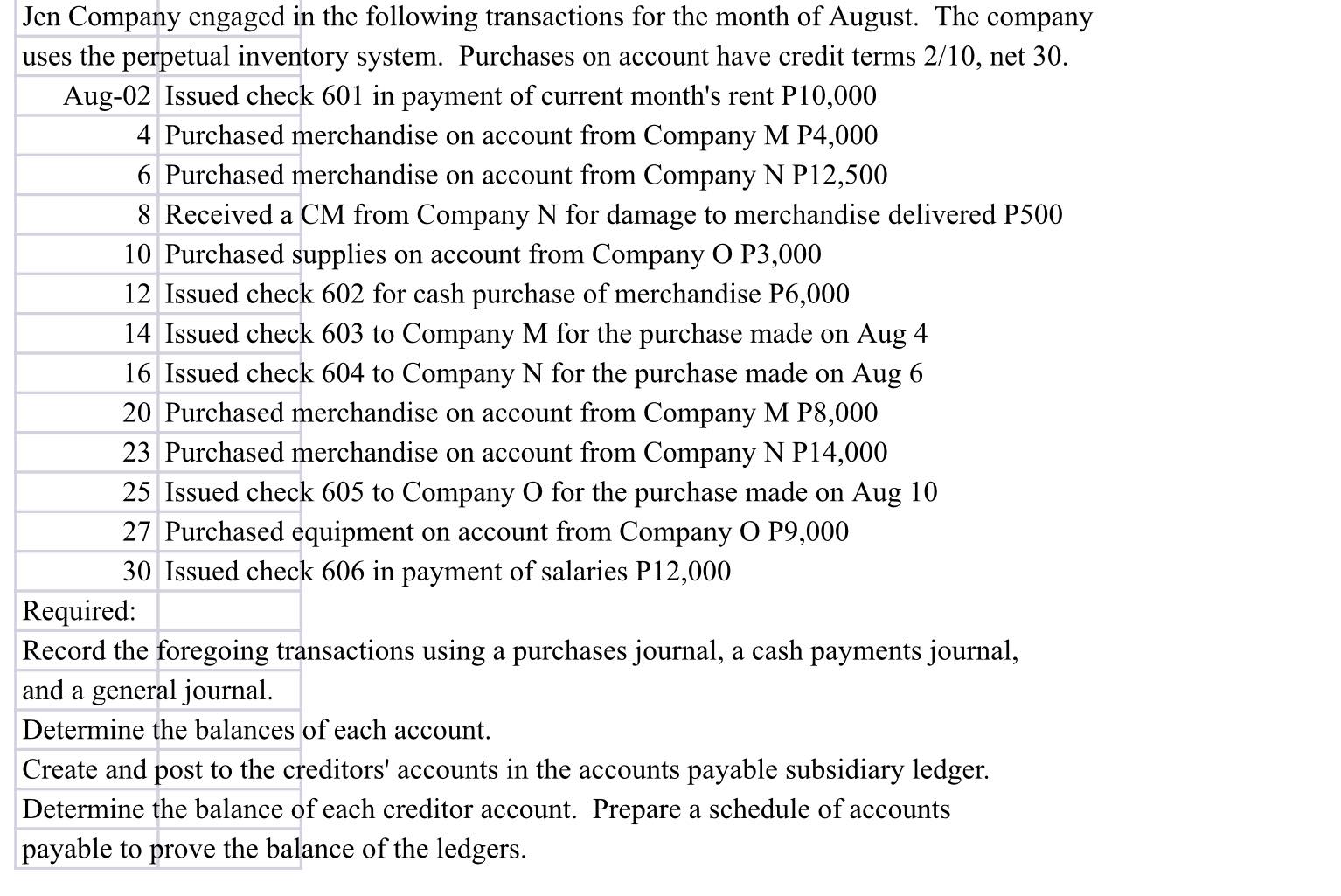 Jen Company engaged in the following transactions
