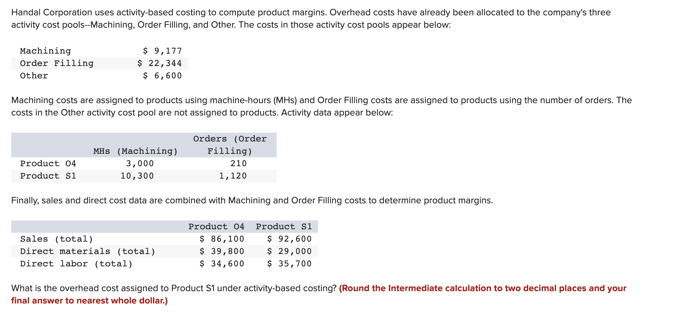 Handal Corporation uses activity-based costing to