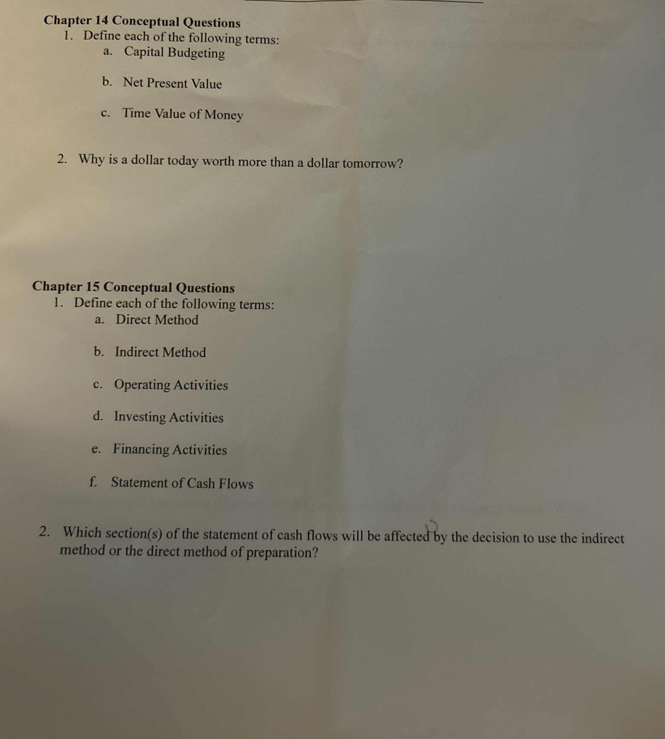 Chapter 1 4 Conceptual Questions Define each of