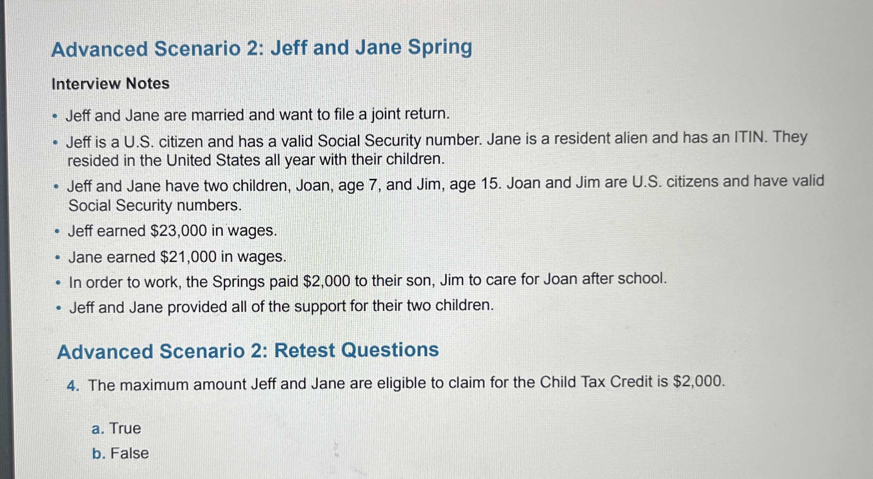 Advanced Scenario 2 : Jeff and Jane Spring