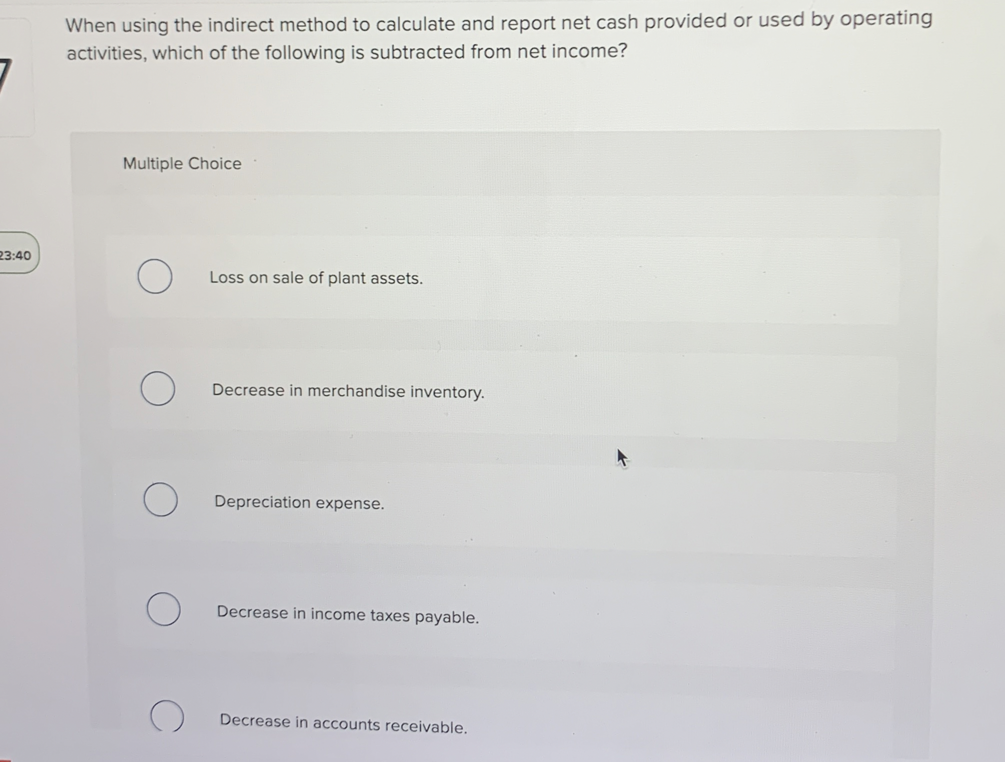 When using the indirect method to calculate and