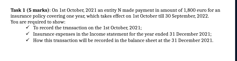 Task 1 ('5 marks): [in lat October, 202 1 an