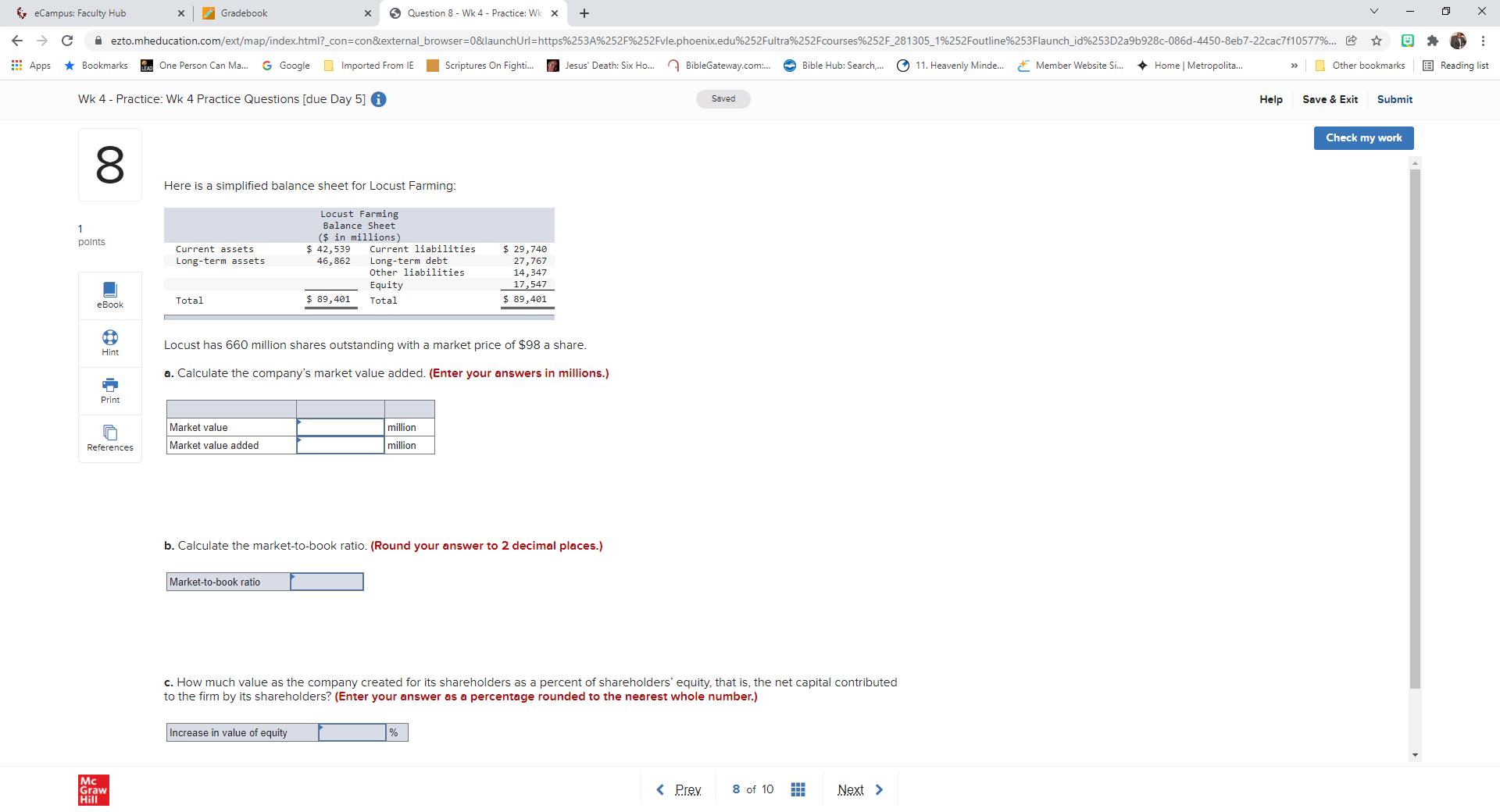 eCampus: Faculty Hub x |Gradebook * Question 8 -