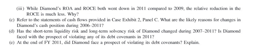 (iii ) While Diamond's ROA and ROCE both