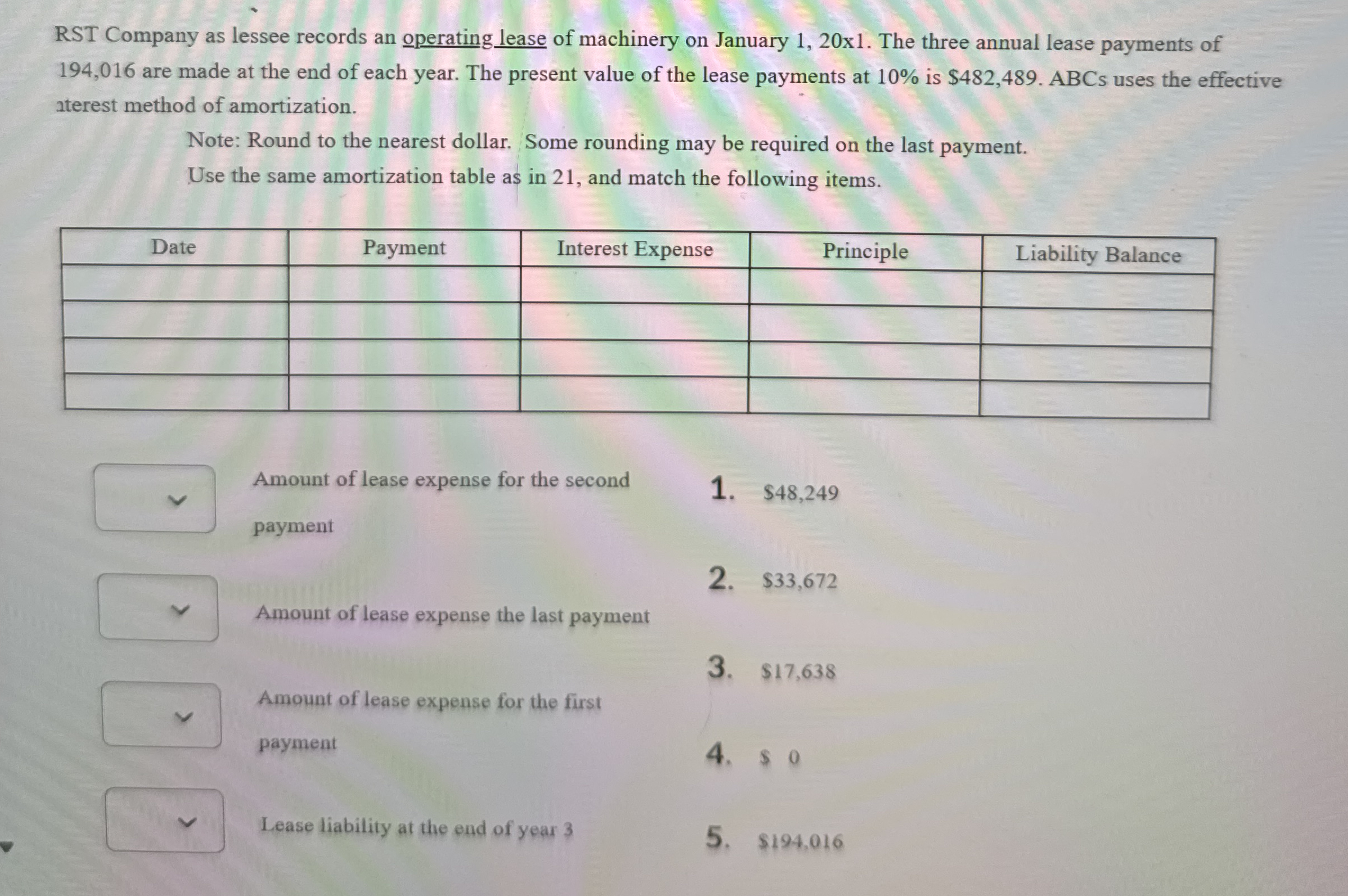 RST Company as lessee records an operating lease