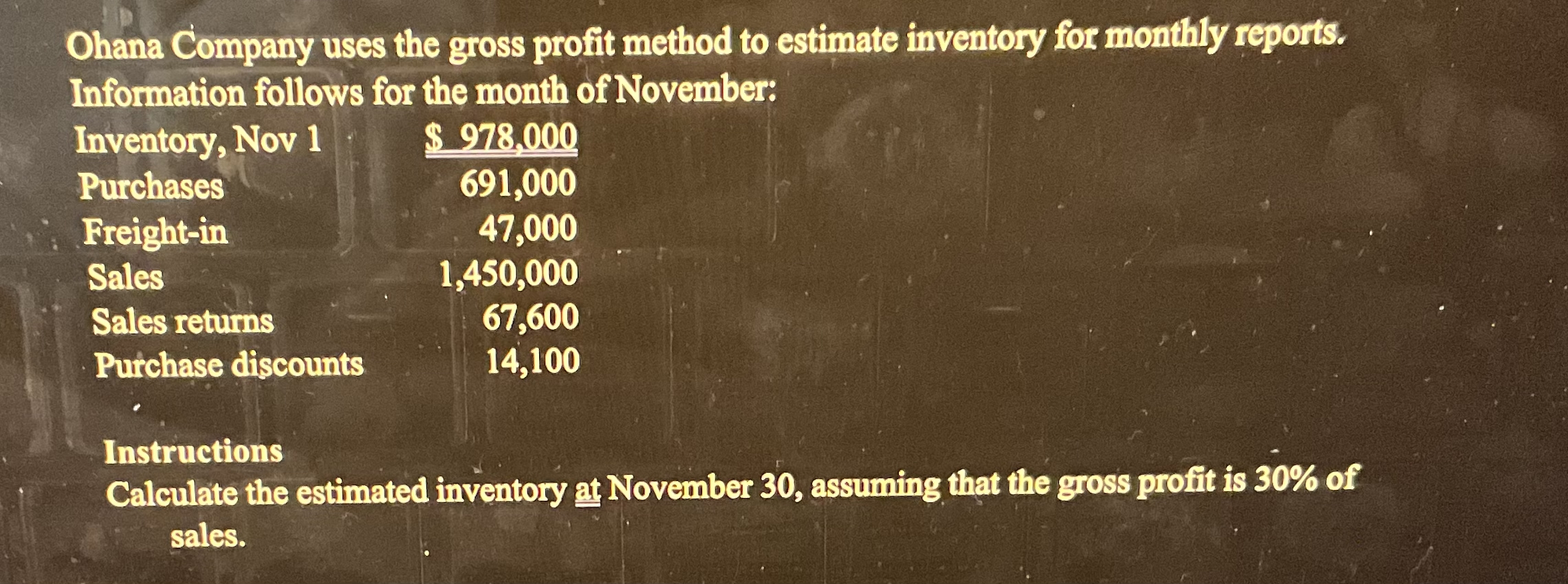 Ohana Company uses the gross profit method to
