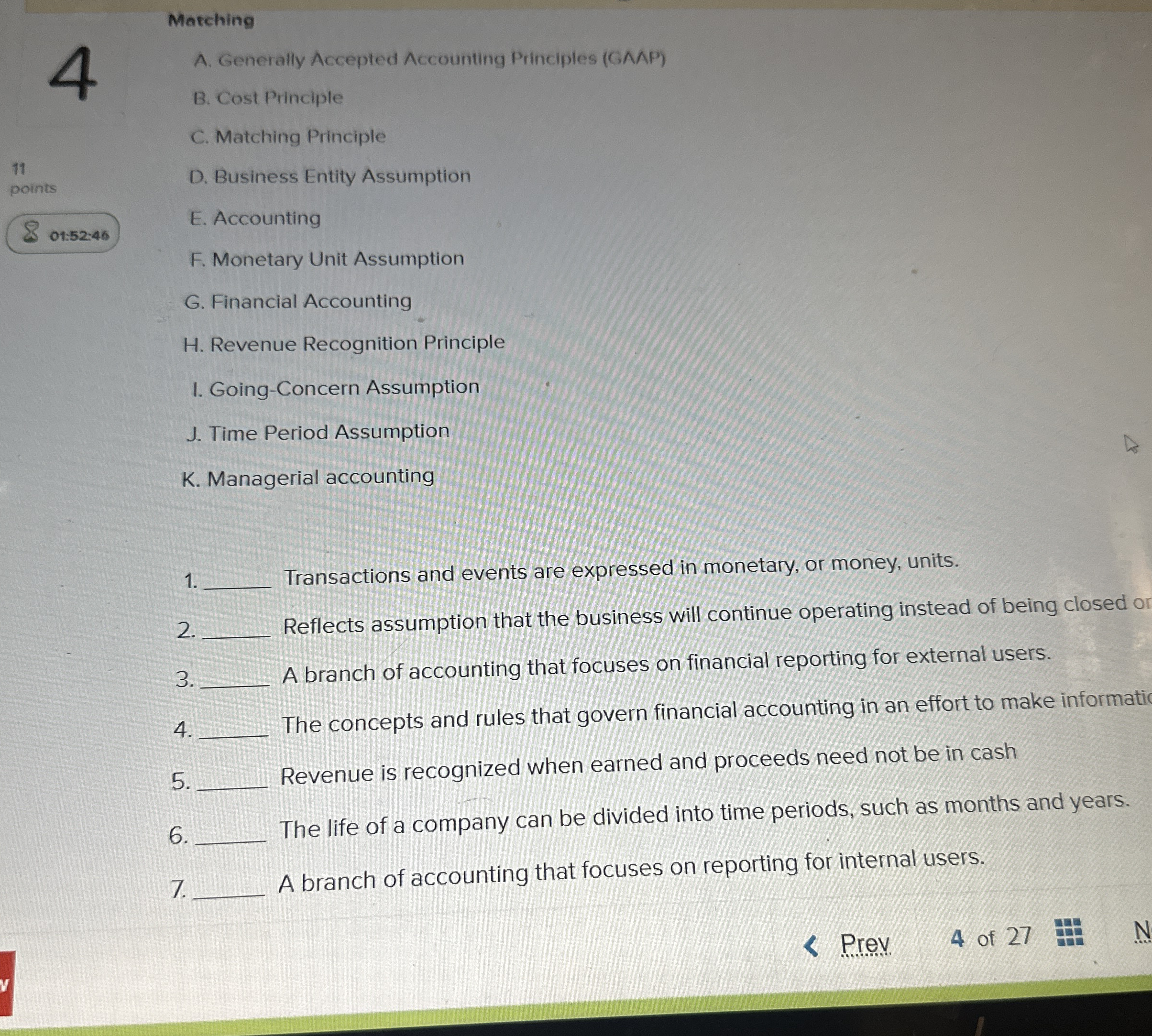 Matching 4 A . Generally Accepted Accounting