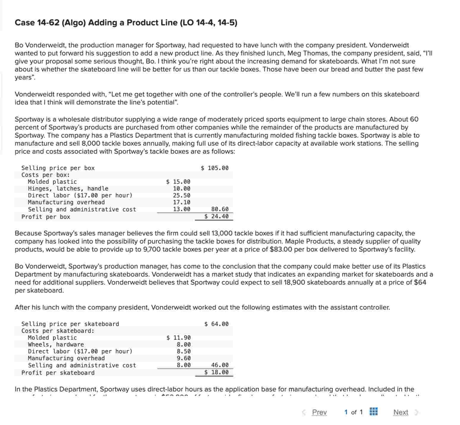 Case 1 4 - 6 2 ( Algo ) Adding a Product Line (