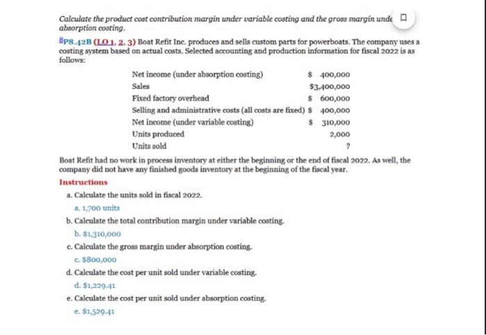 Calculate the product cost contribution margin