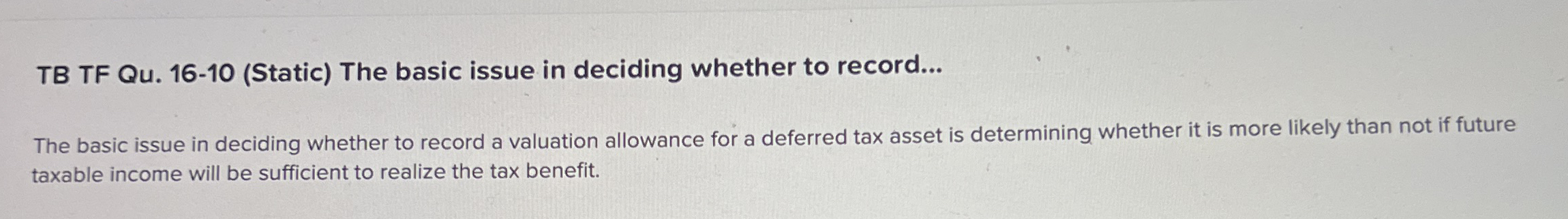 TB TF Qu . 1 6 - 1 0 ( Static ) The basic issue