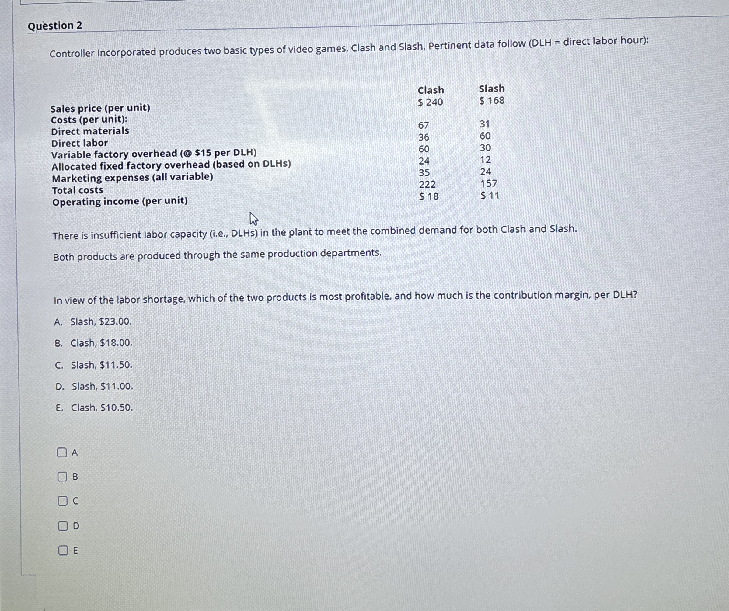 Question 2 Controller incorporated produces two