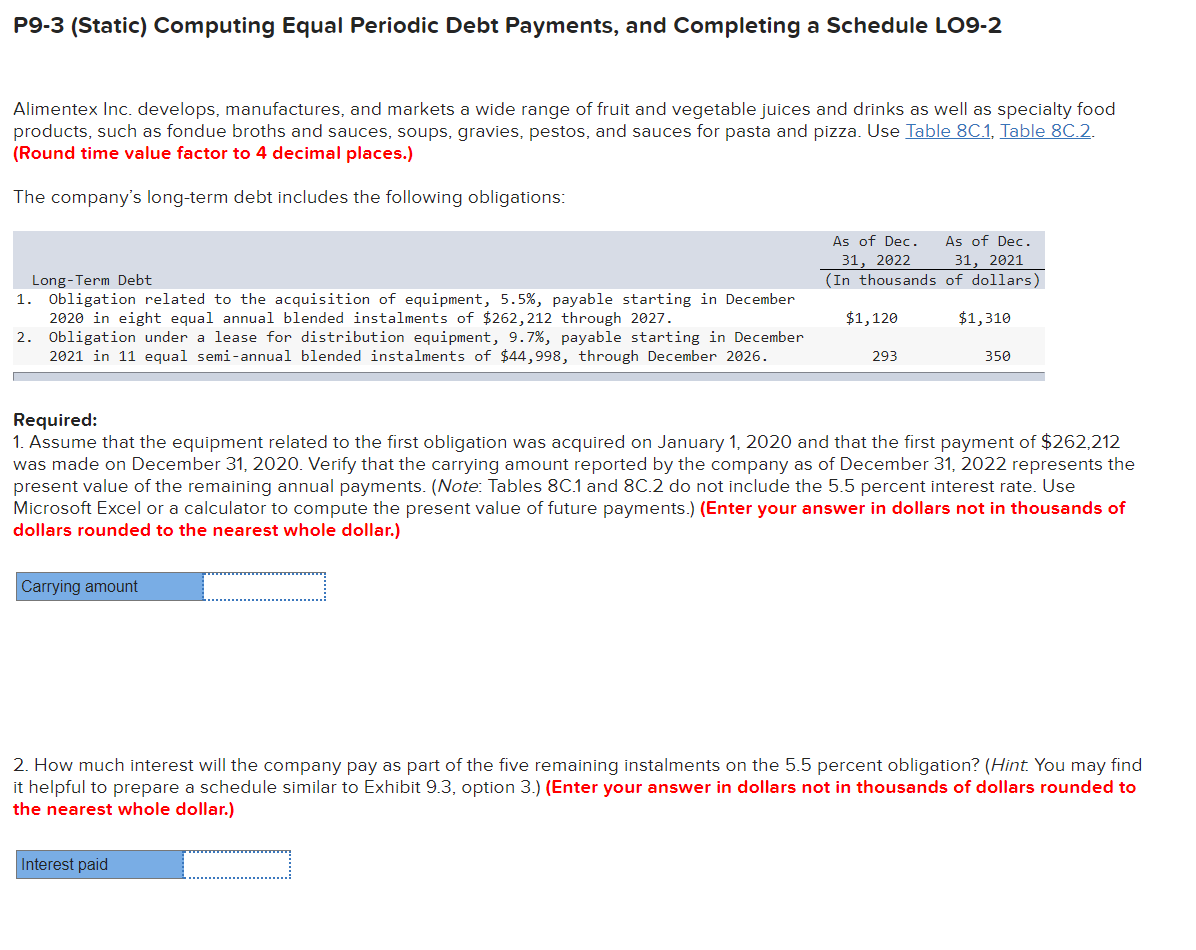 P9-3 (Static) Computing Equal Periodic Debt