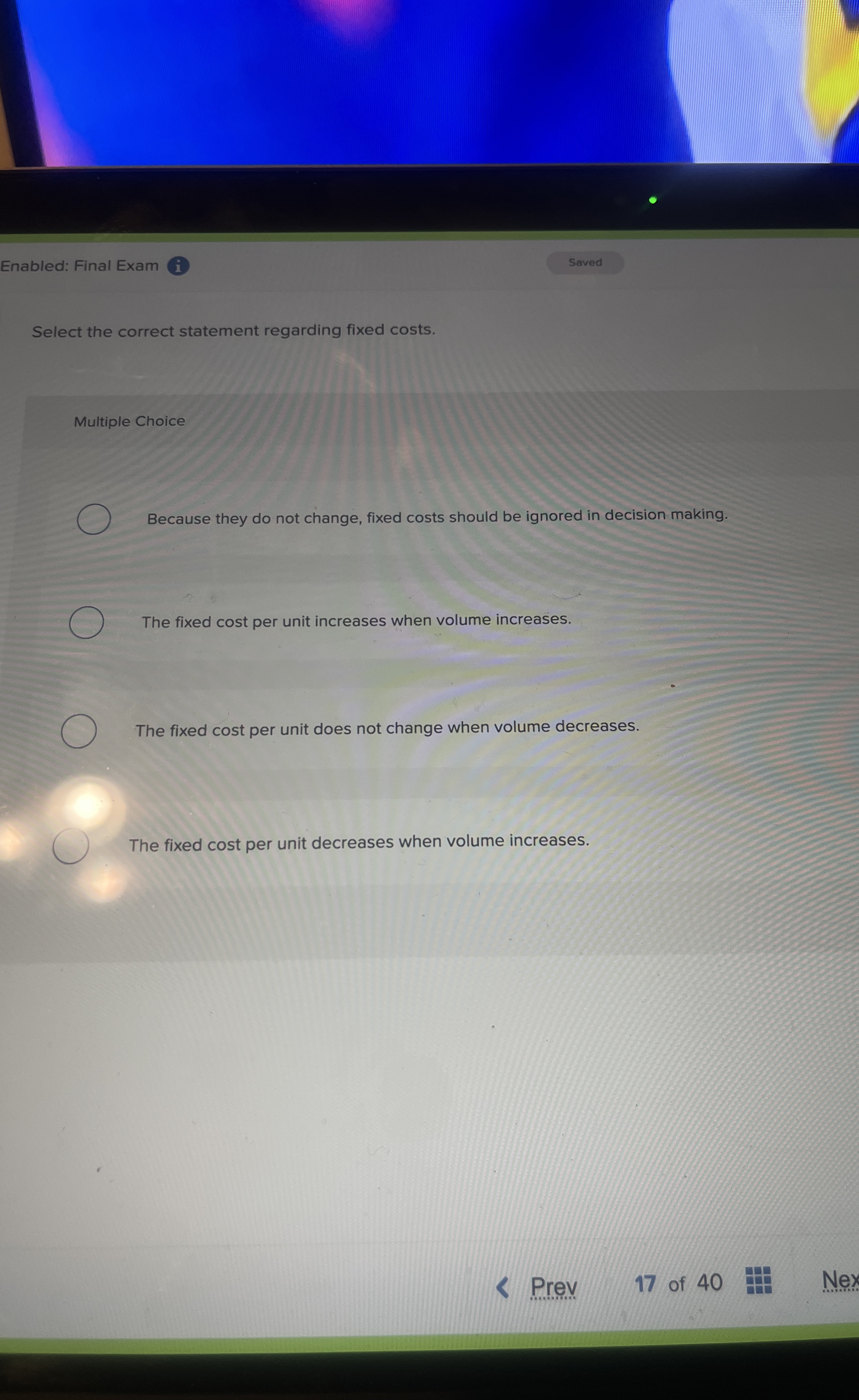 Enabled: Final Exam Saved Select the correct