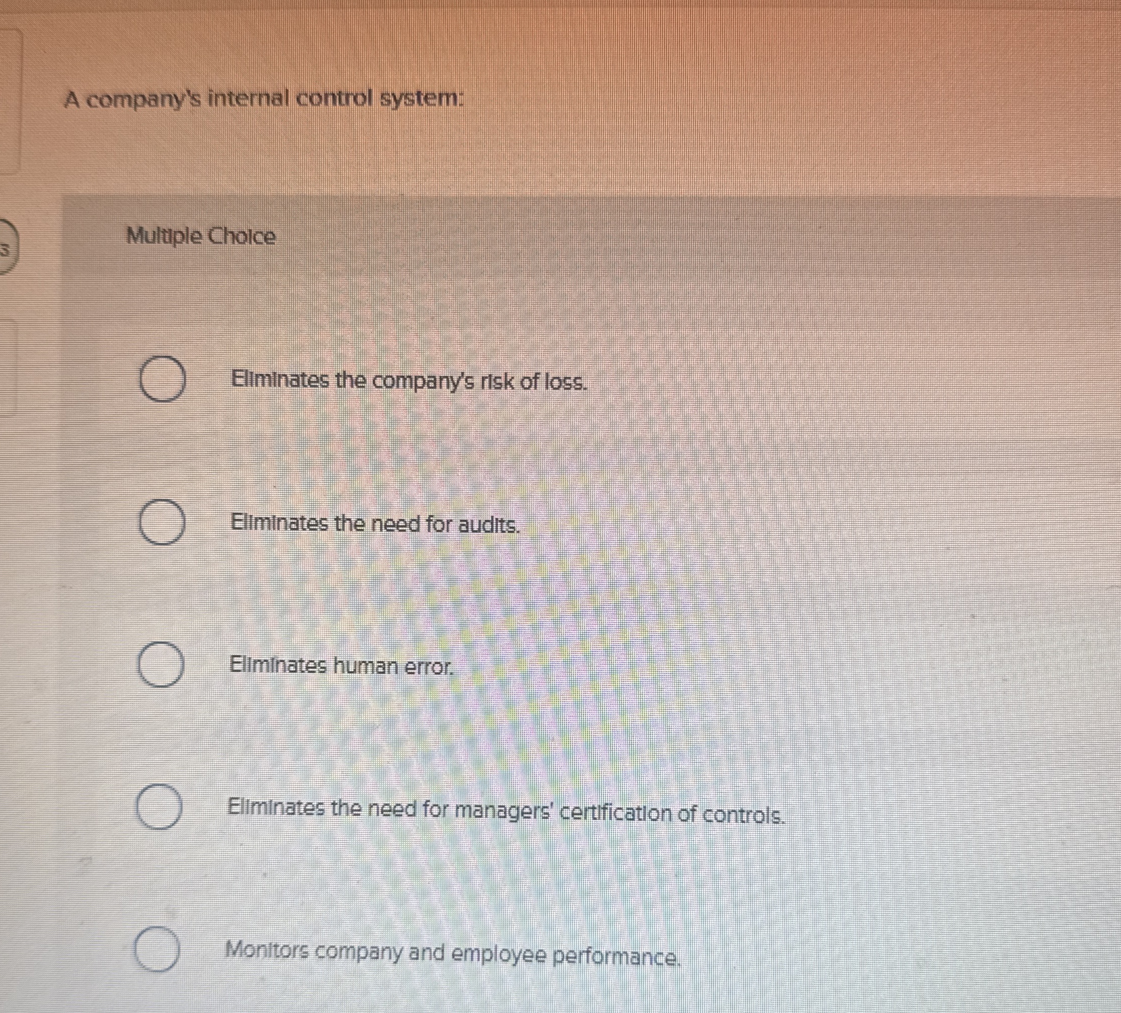A company's internal control system: Multiple