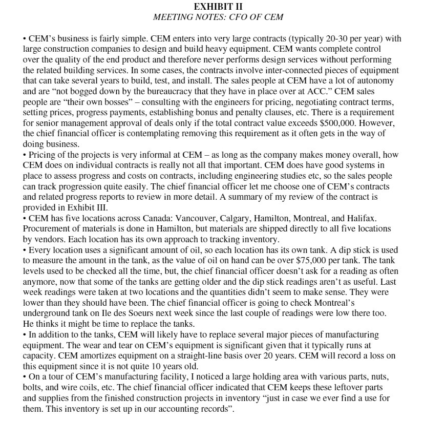 EXHIBIT II MEETING NOTES: CFO OF GEM - CEM's