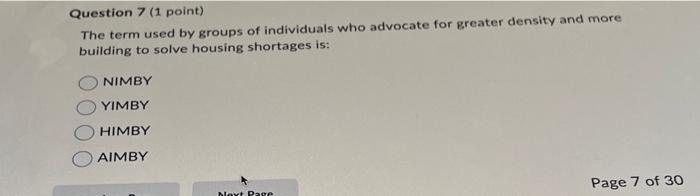 7 Question 7 (1 point) The term used by groups of