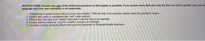 INSTRUCTIONS: Answer any one of the following