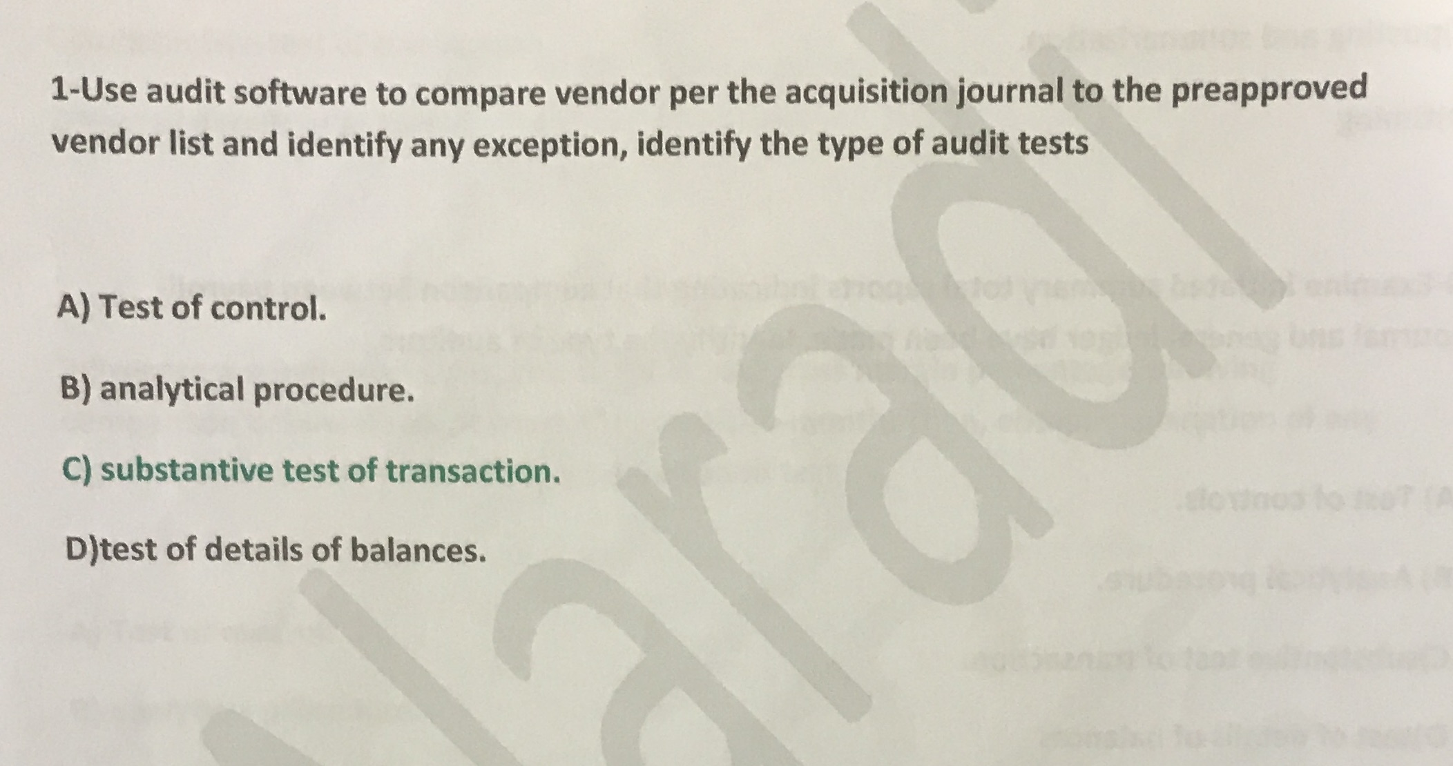 1-Use audit software to compare vendor per the