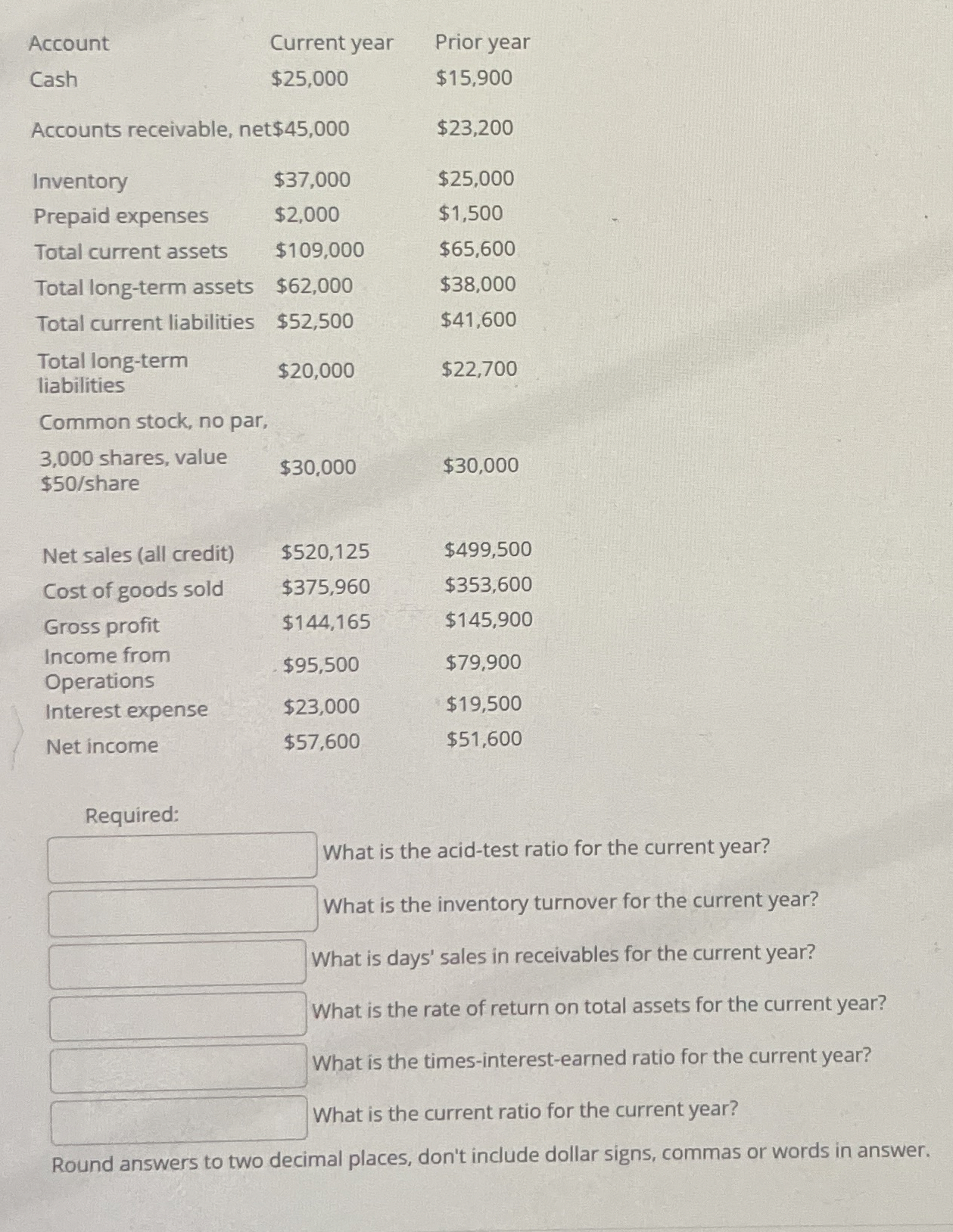 \ table [ [ Account , Current year,Prior year ] ,