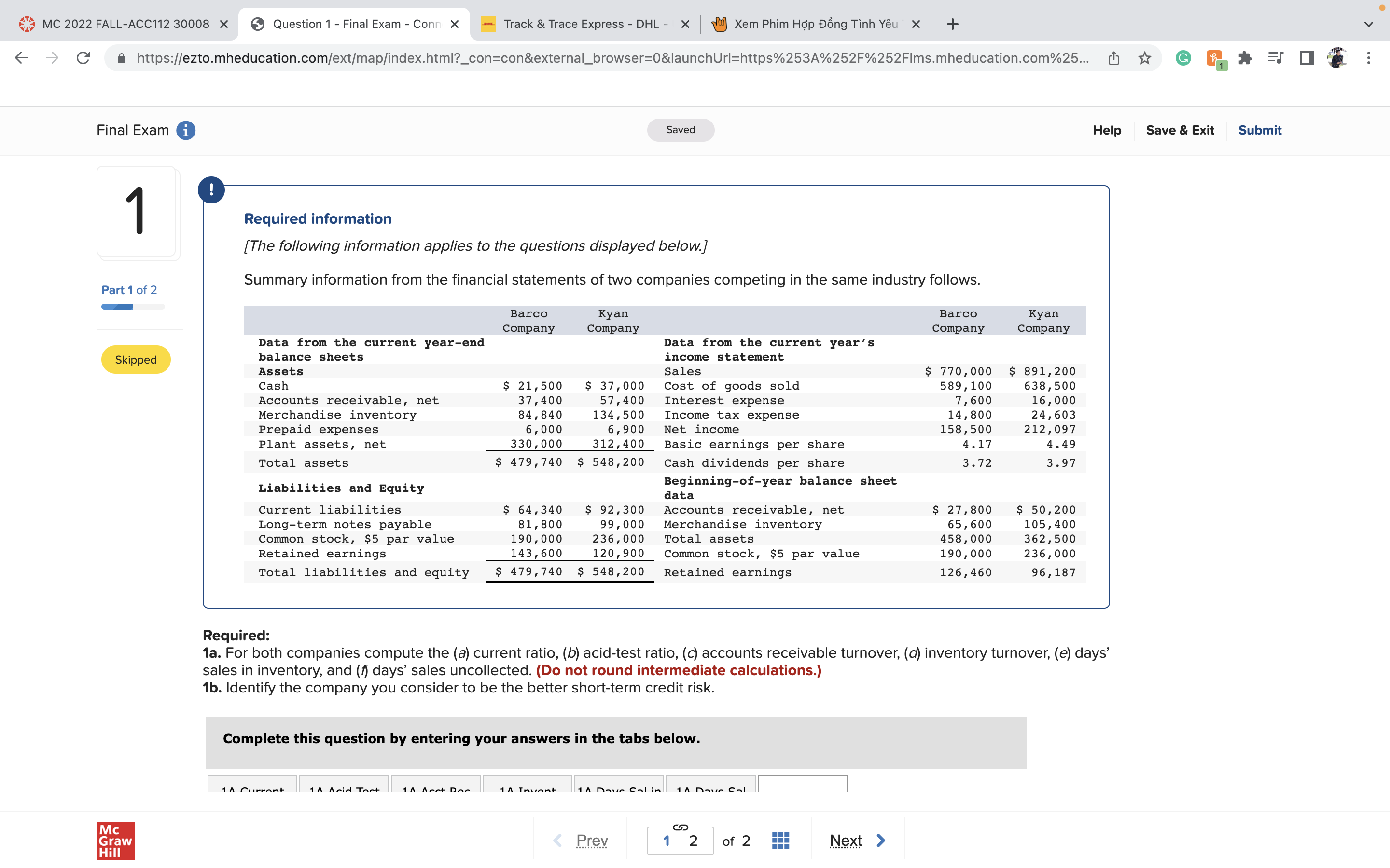 MC 2022 FALL-ACC112 30008 X Question 1 - Final