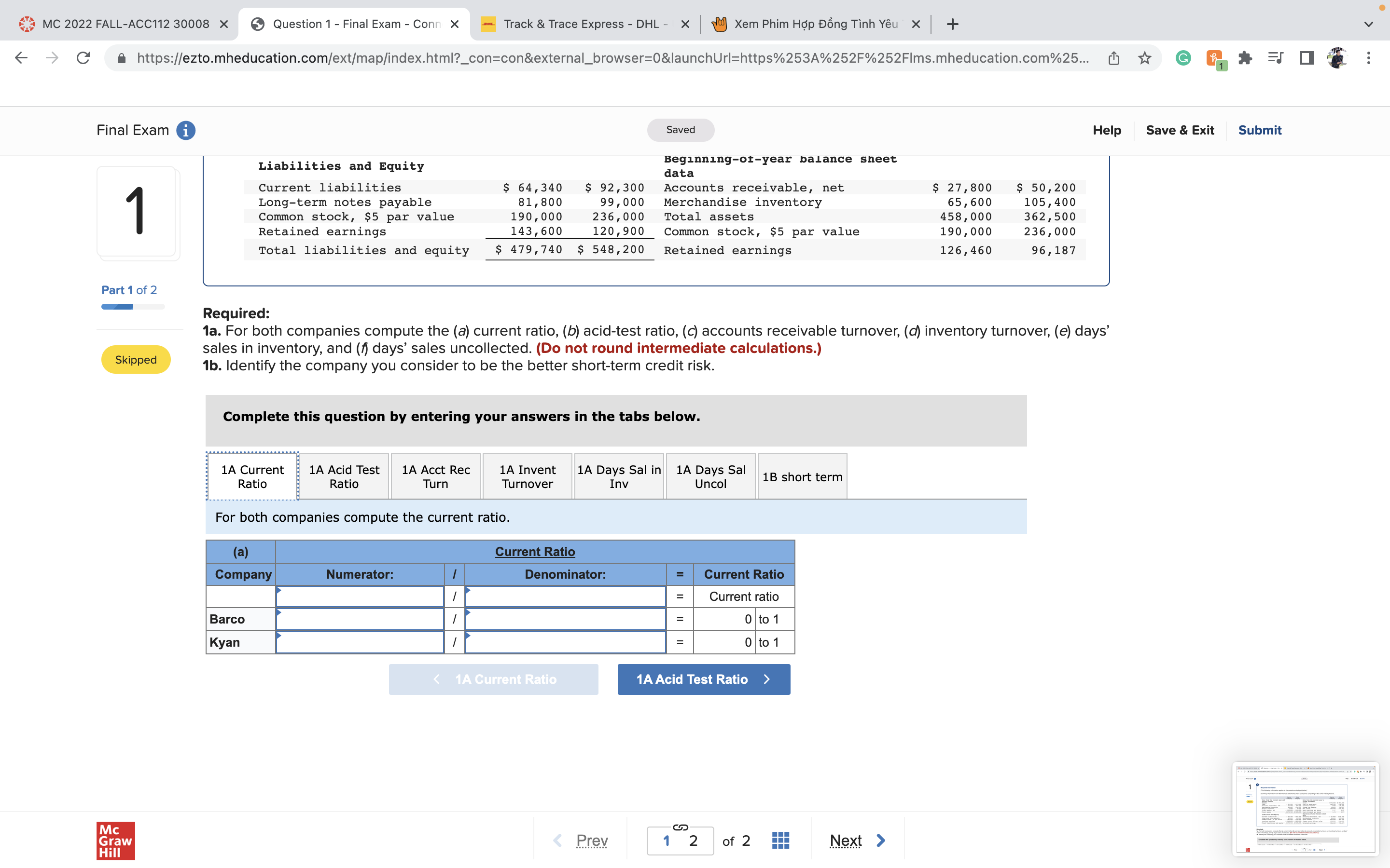MC 2022 FALL-ACC112 30008 X Question 1 - Final