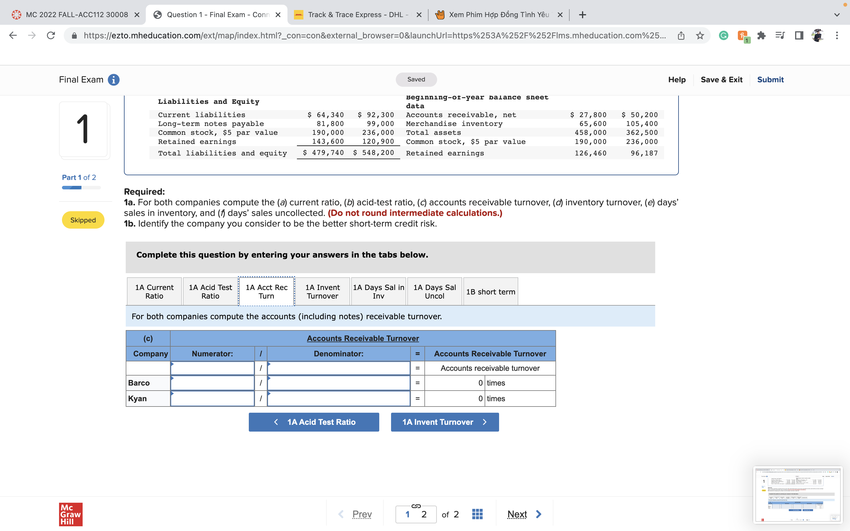 MC 2022 FALL-ACC112 30008 X Question 1 - Final