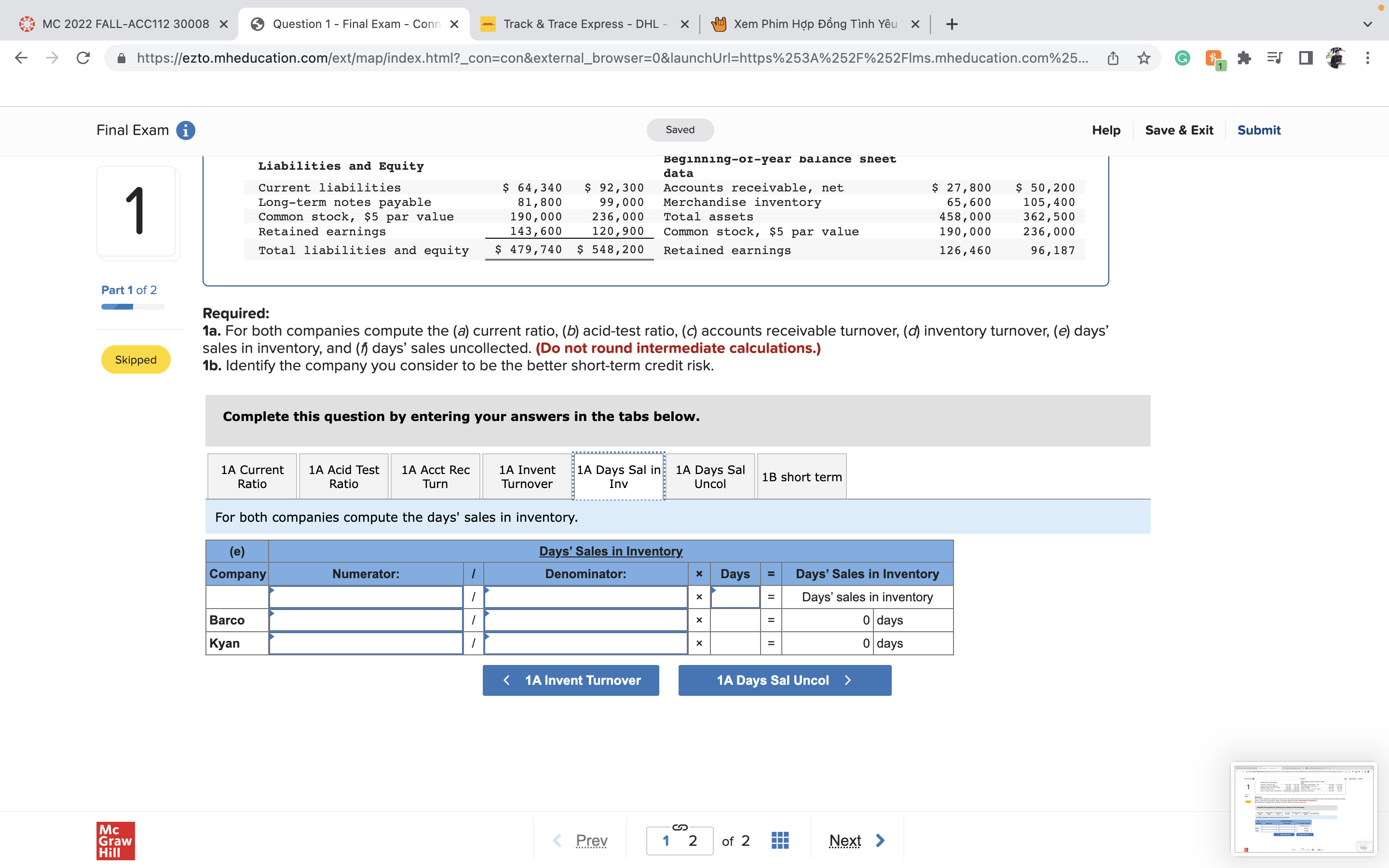 MC 2022 FALL-ACC112 30008 X Question 1 - Final