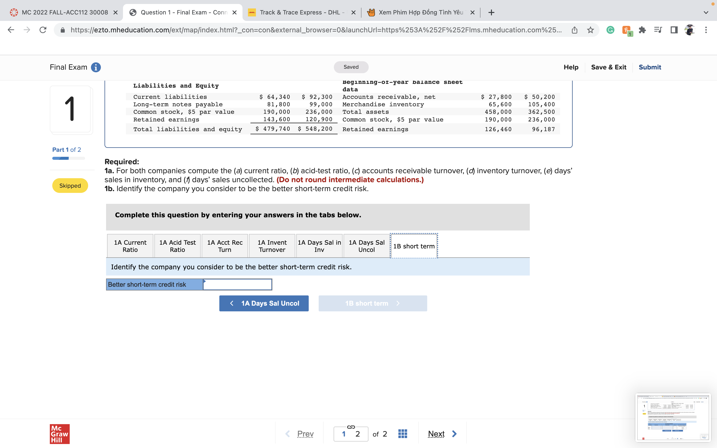 MC 2022 FALL-ACC112 30008 X Question 1 - Final
