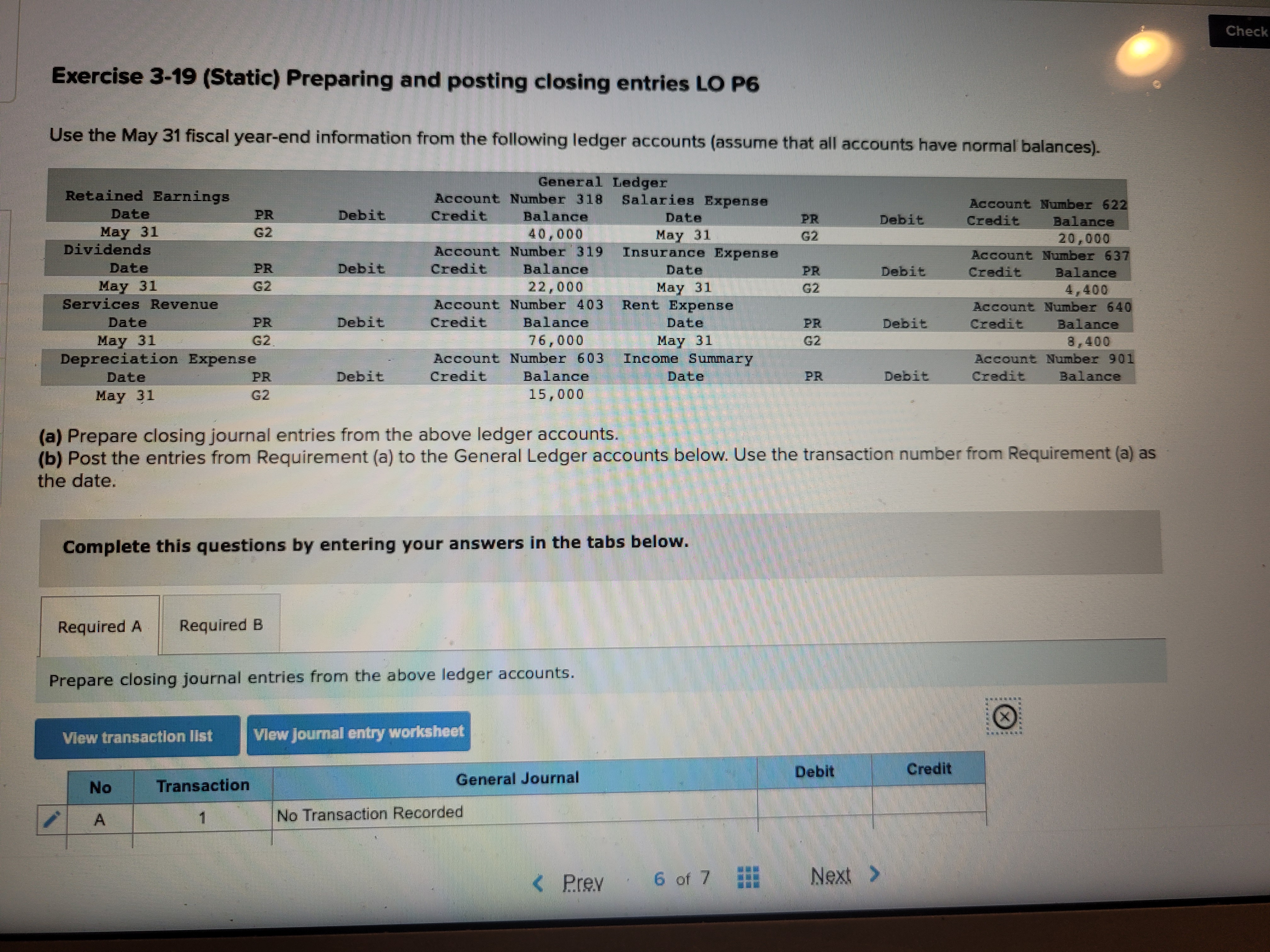 Check Exercise 3-19 (Static) Preparing and