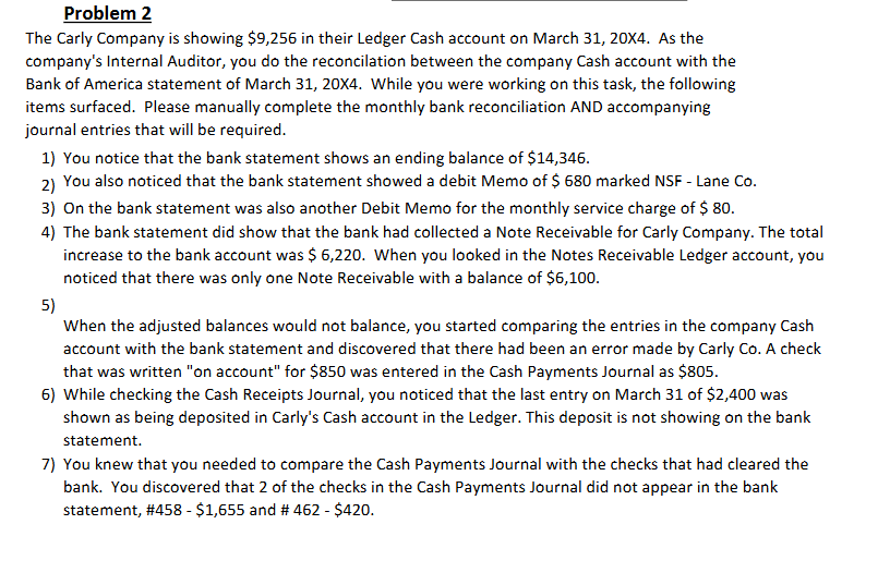 Problem 2 The Carly Company is showing \ $ 9 , 2
