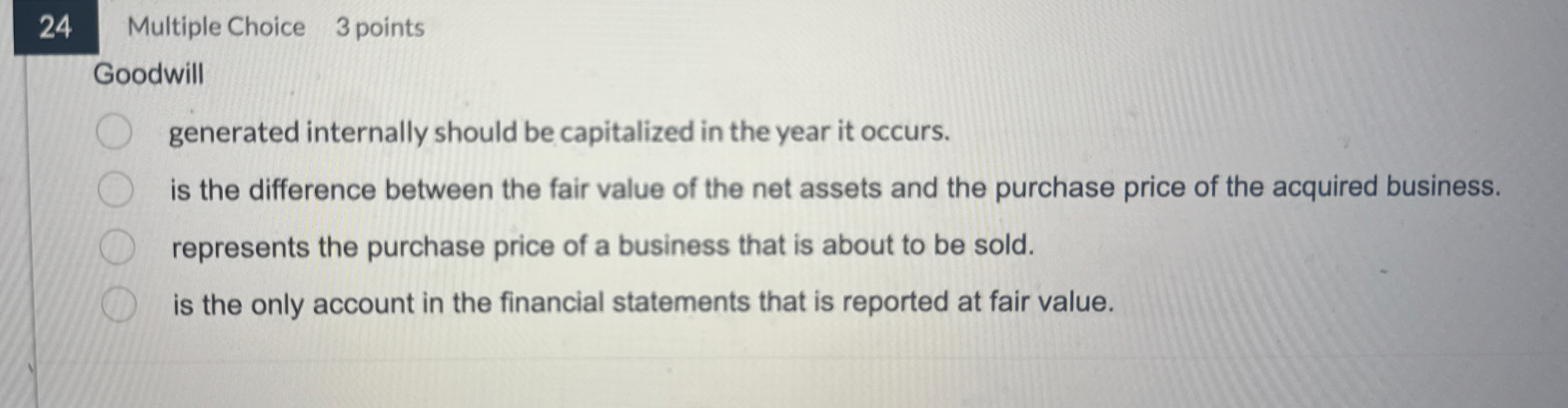 2 4 Multiple Choice 3 points Goodwill generated