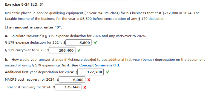 Exercise 8 - 2 4 ( LO . 3 ) McKenzie placed in