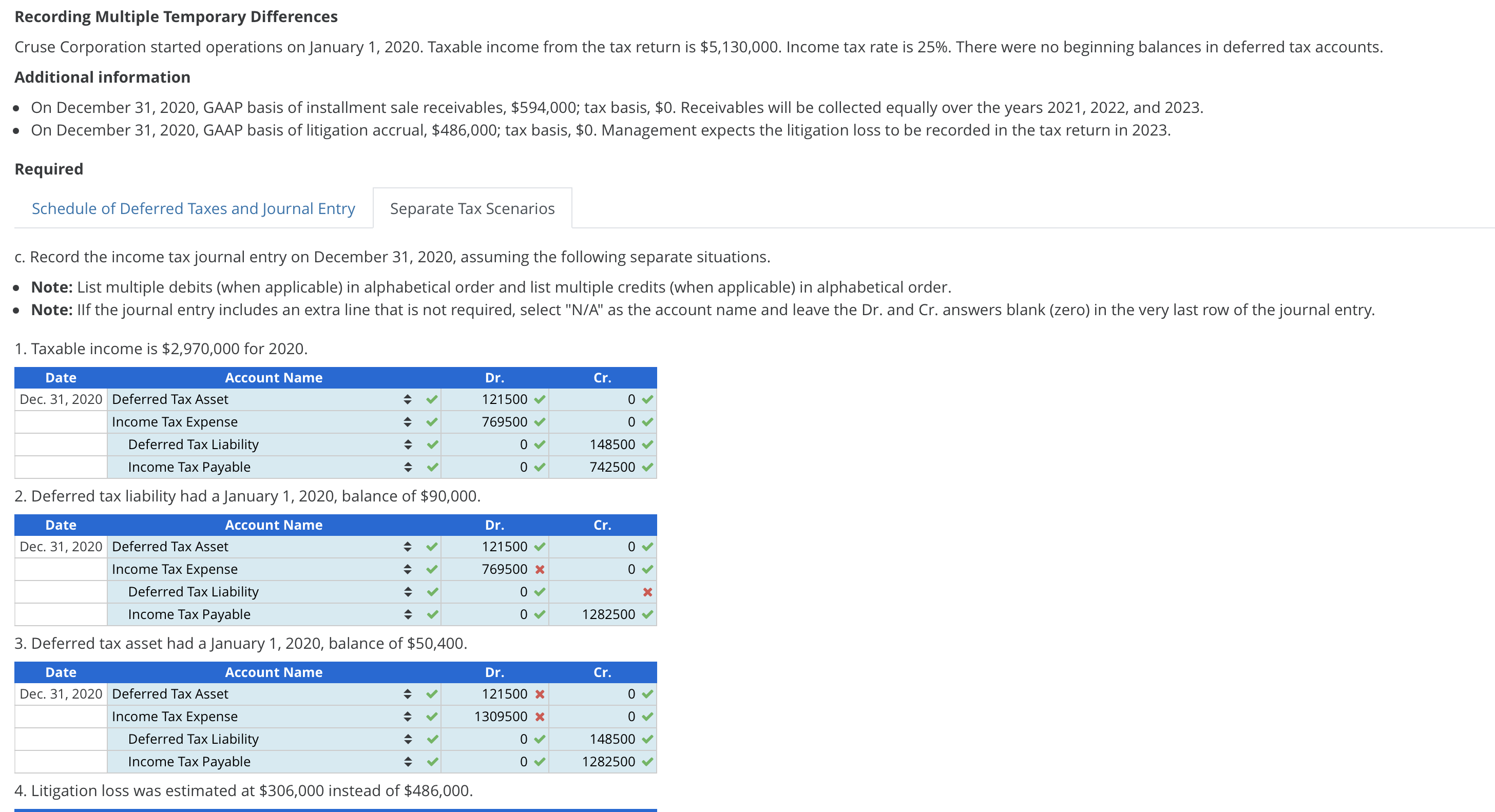 Recording Multiple Temporary Differences Cruse