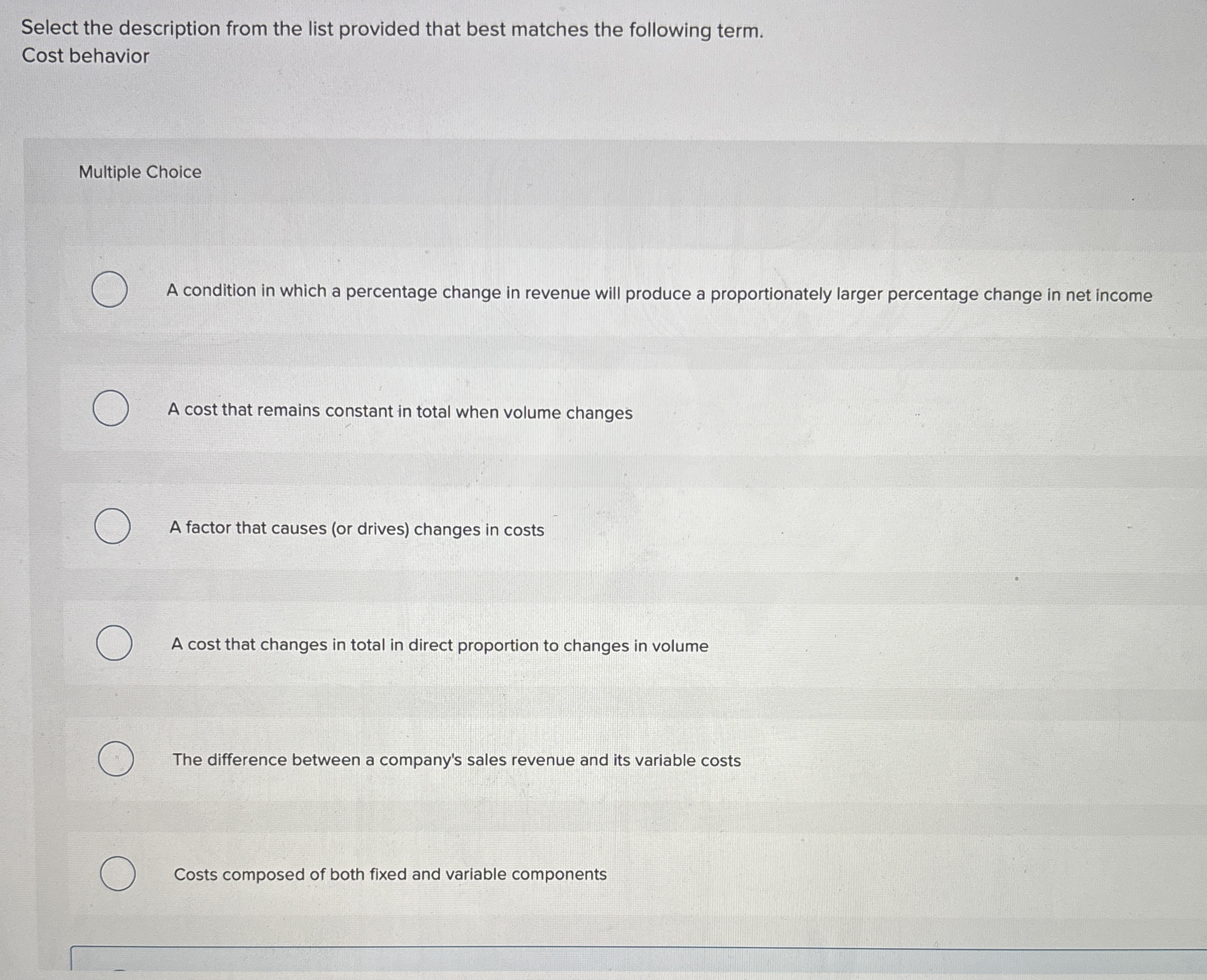 Select the description from the list provided