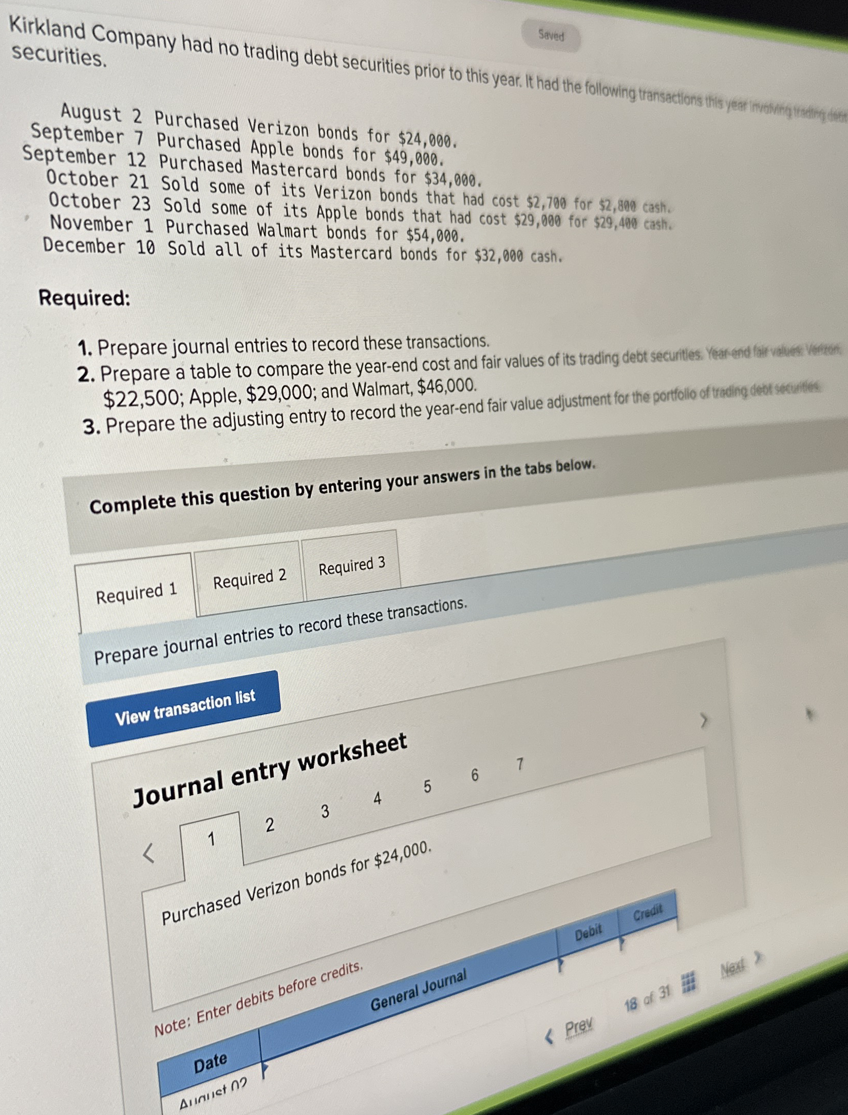 securities . August 2 Purchased Verizon bonds for