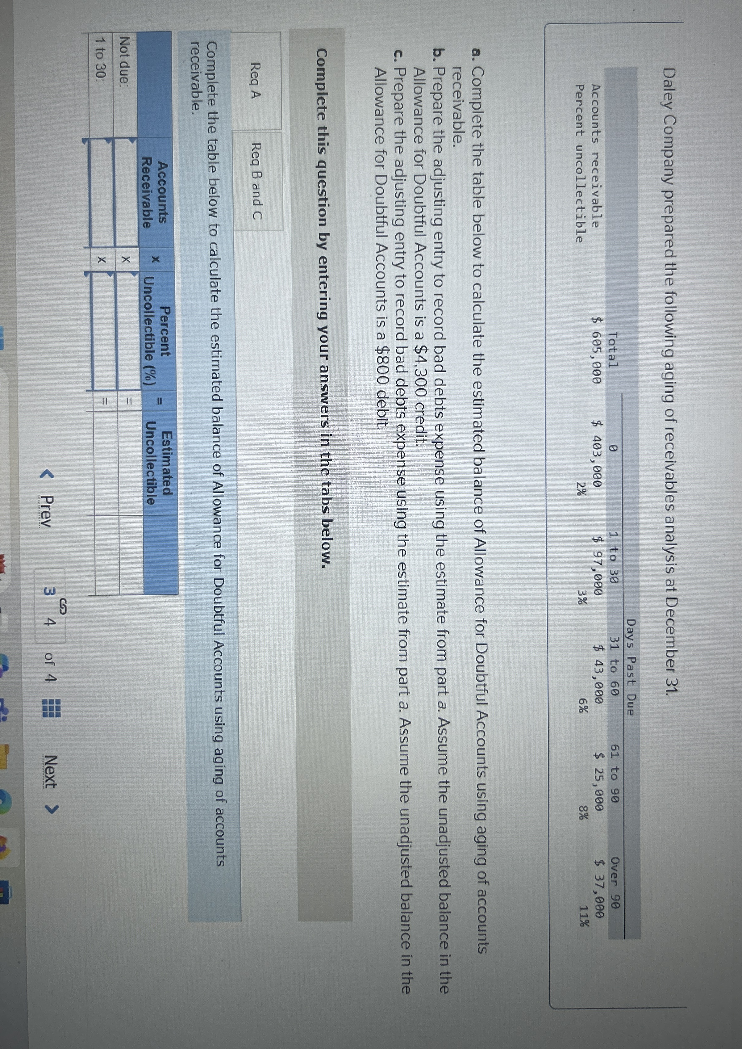 Daley Company prepared the following aging of