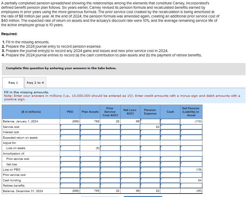 A partially completed pension spreadsheet showing
