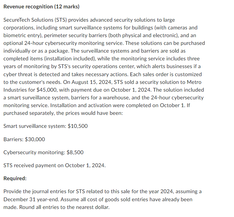 Revenue recognition ( 1 2 marks ) SecureTech