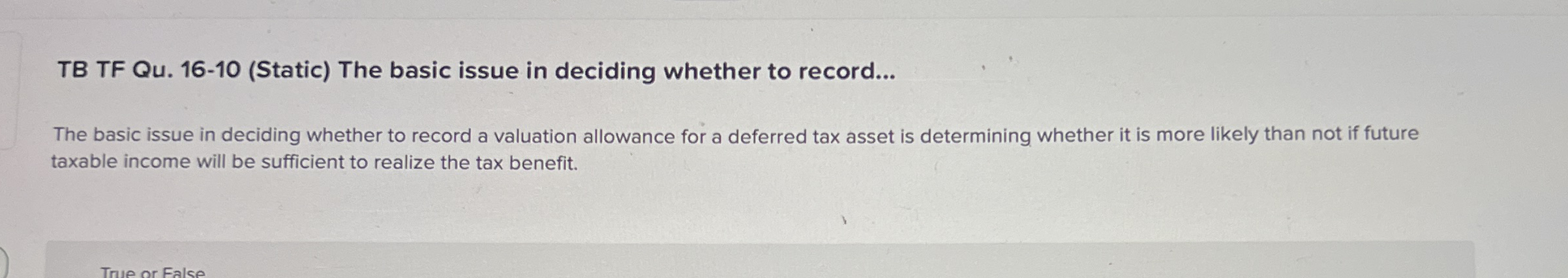 TB TF Qu . 1 6 - 1 0 ( Static ) The basic issue