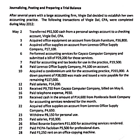 Journalizing. Posting and Preparing a Trial