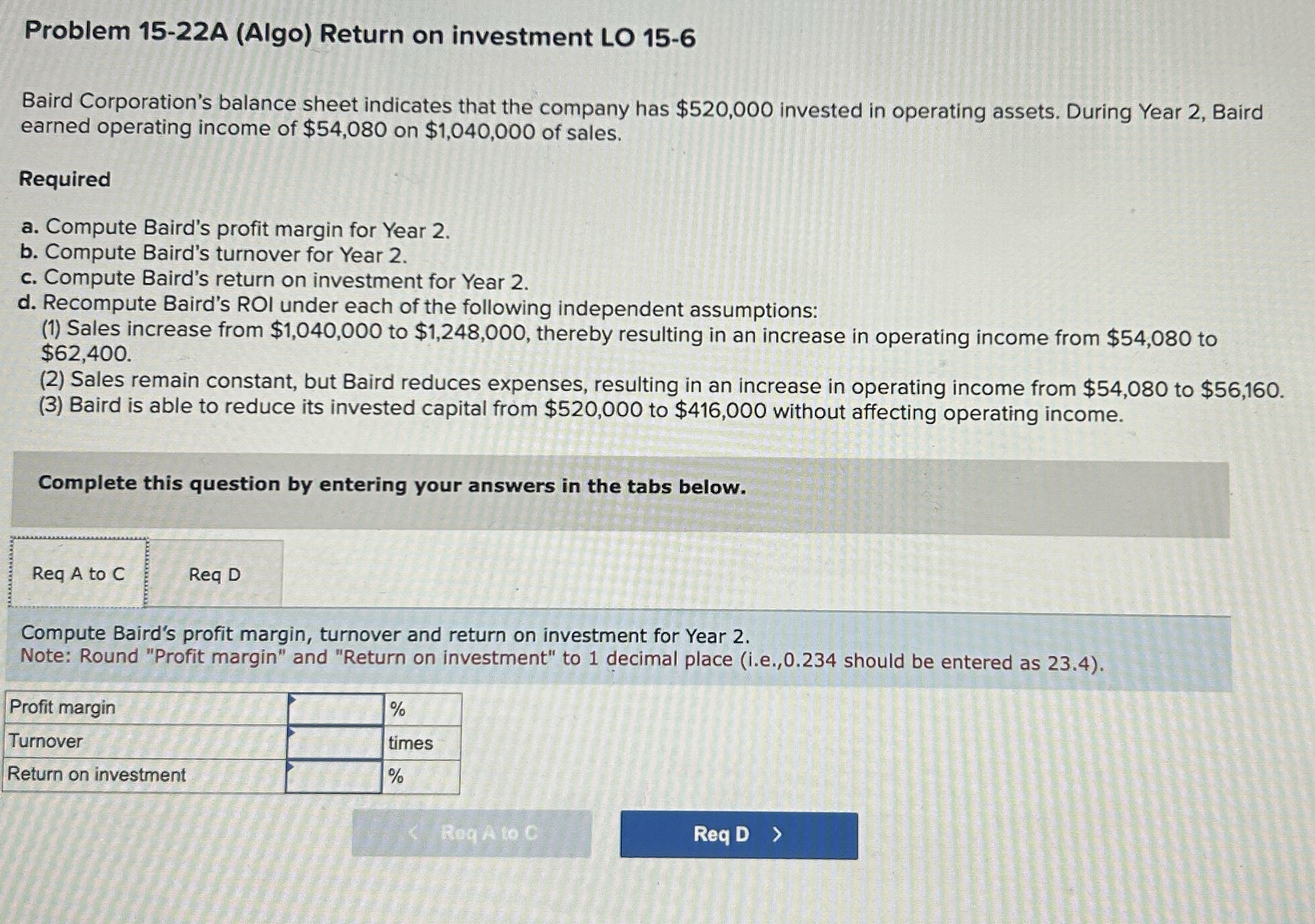 Problem 1 5 - 2 2 A ( Algo ) Return on investment