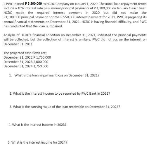 show proper and organize solution I. PWC loaned P