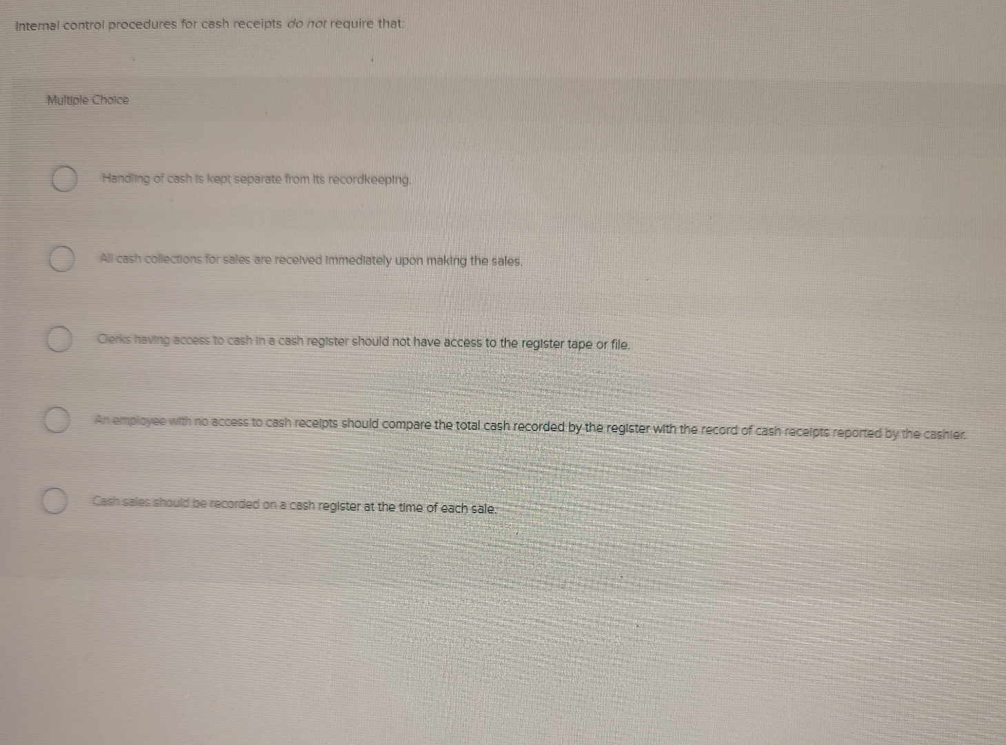 Internal control procedures for cash receipts do