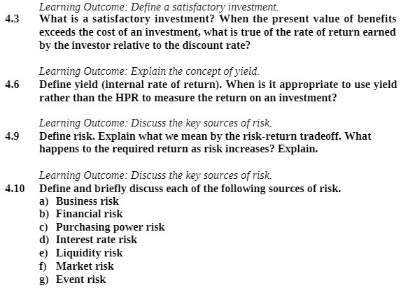 Learning Outcome: Define a satisfactory