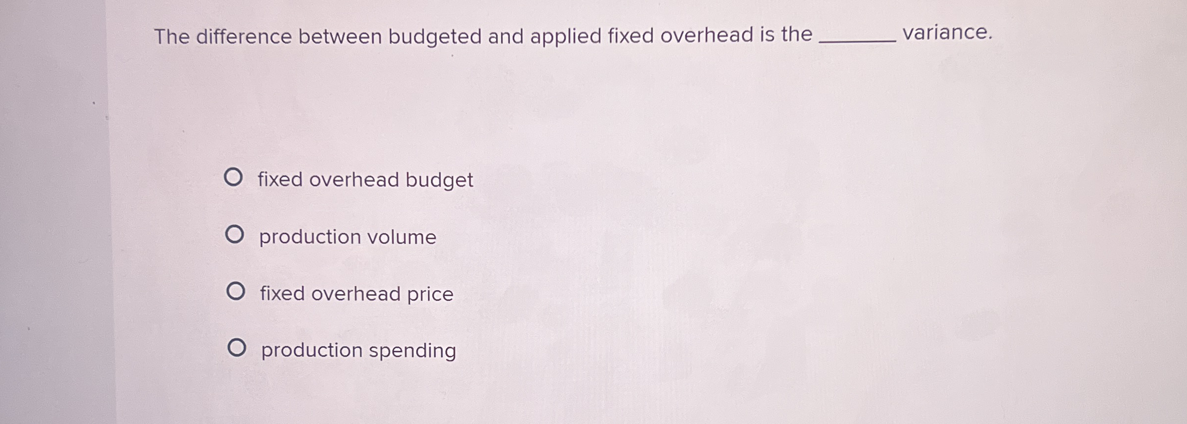 The difference between budgeted and applied fixed