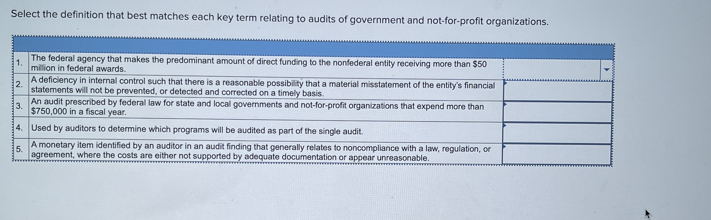 Select the definition that best matches each key