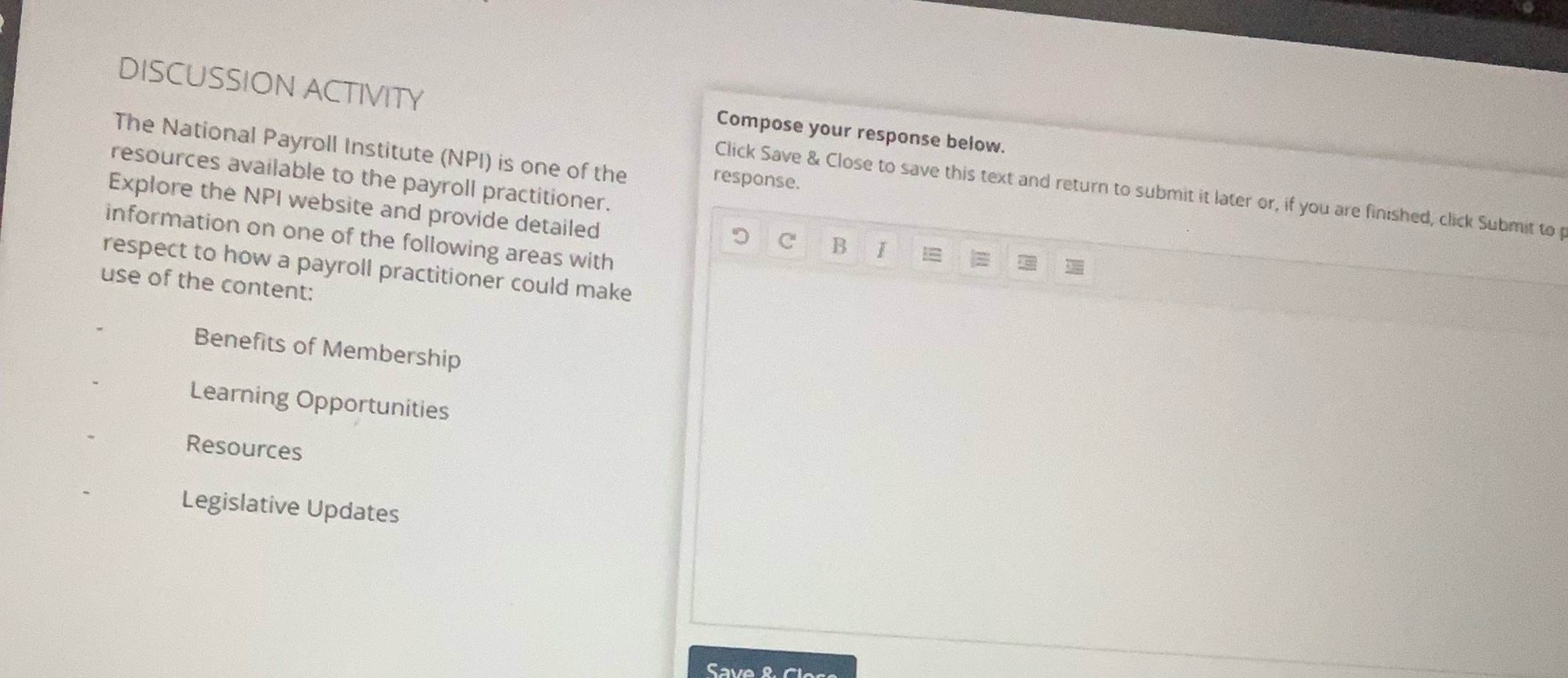 DISCUSSION ACTIVITY Compose your response below.